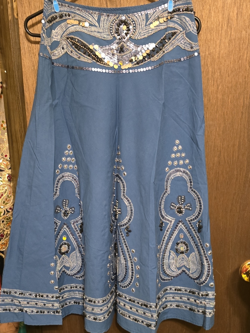 Basil & Maude Blue Embellished Maxi Skirt with Sequin Detail